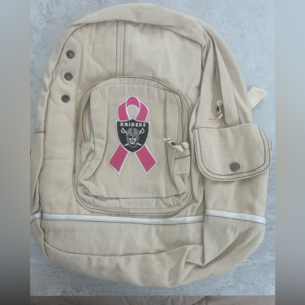 NFL Raiders Tan Backpack with Pink Ribbon